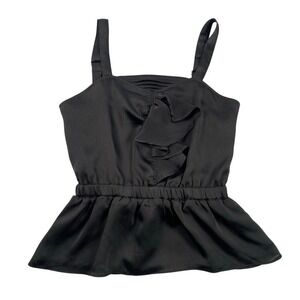 DKNY Jeans Top S Black Silky Ruffle Sleeveless Peplum Babydoll Y2K Whimsigoth